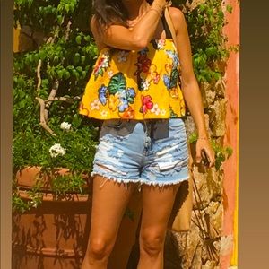 Yellow floral crop top- only worn once